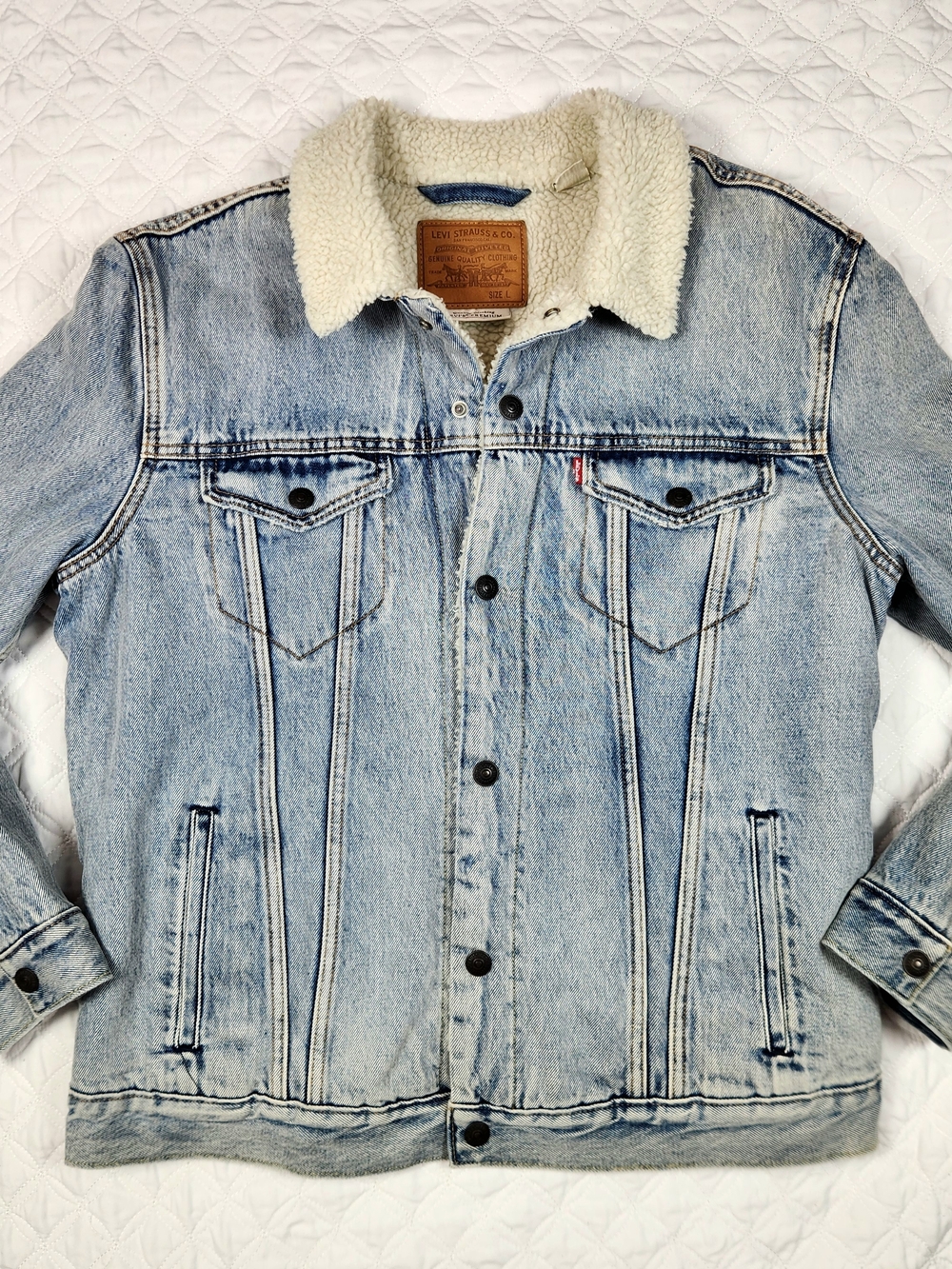 Levis Premium Sherpa Trucker Denim Jean Jacket Mens Large